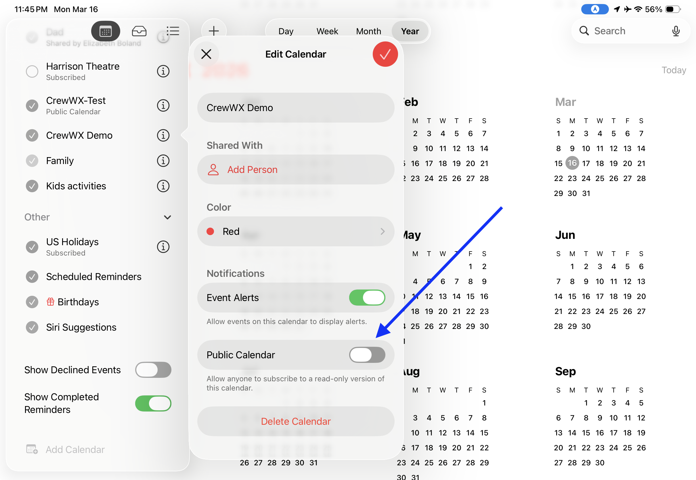 Turn on Public Calendar